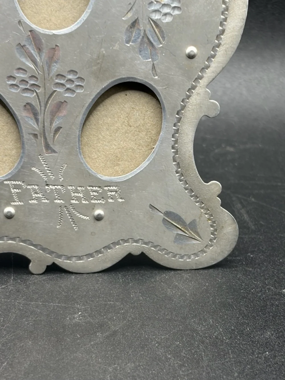 Vintage Art Nouveau Style Silver Tone Metal Floral Father Picture Frame, 3 Photo